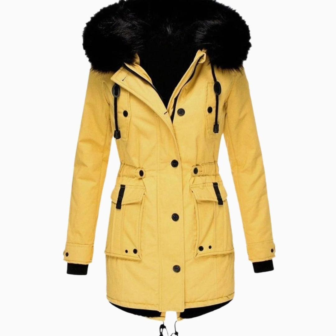 Women's Faux Fur Hood Insulated Parka Coat Drawstring Waist Winter Jacket