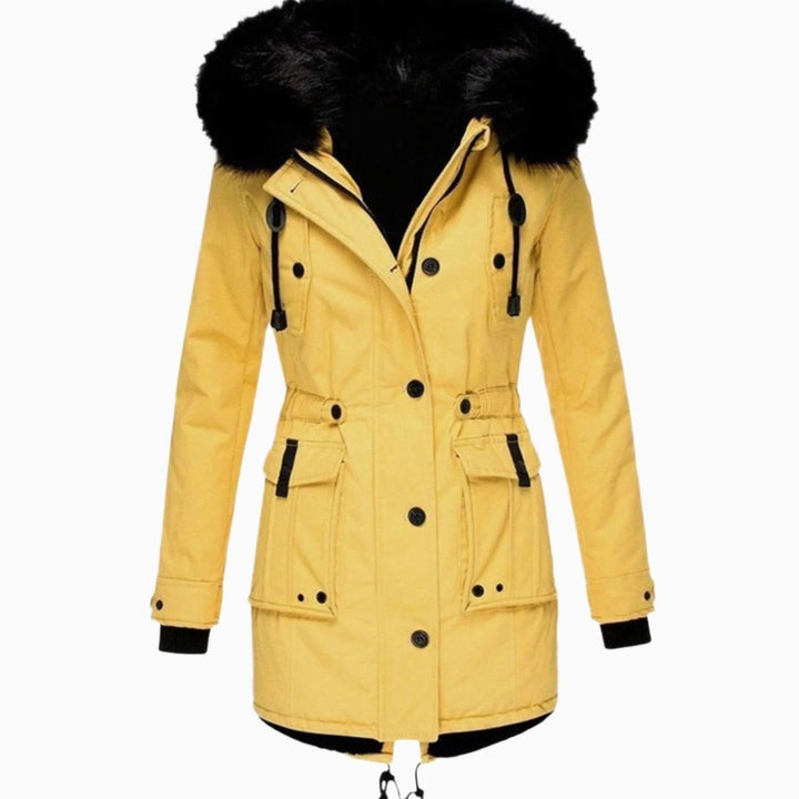 Women's Faux Fur Hood Insulated Parka Coat Drawstring Waist Winter Jacket