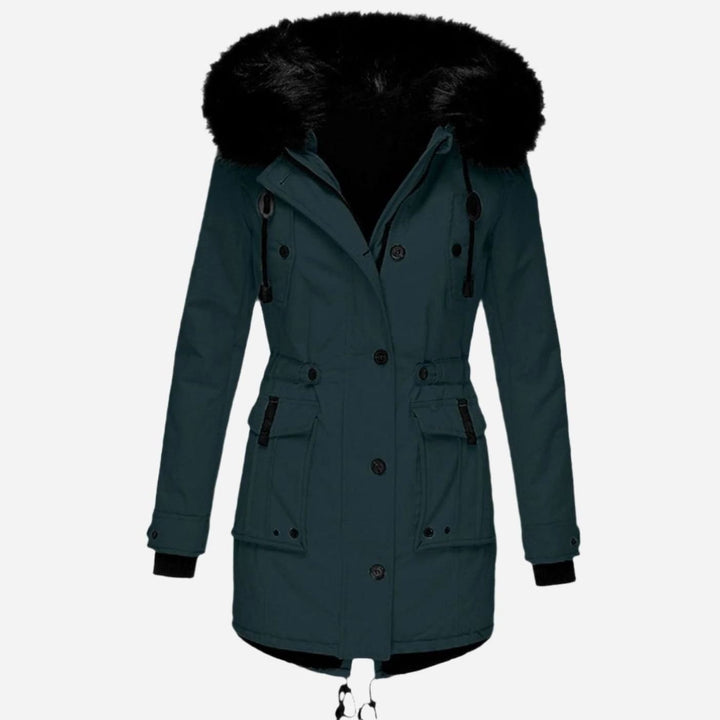 Women's Faux Fur Hood Insulated Parka Coat Drawstring Waist Winter Jacket