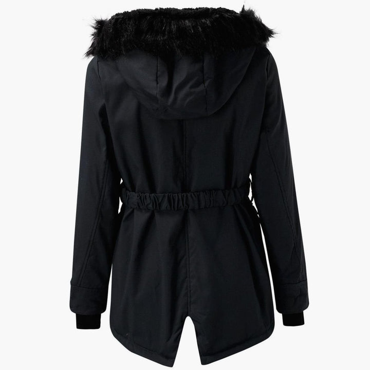 Women's Faux Fur Hood Insulated Parka Coat Drawstring Waist Winter Jacket