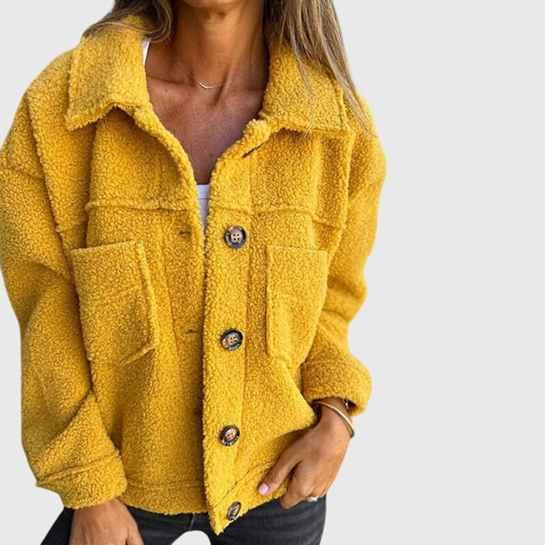 Women's Fleece Teddy Shacket Button-Front Spread Collar Oversized Jacket