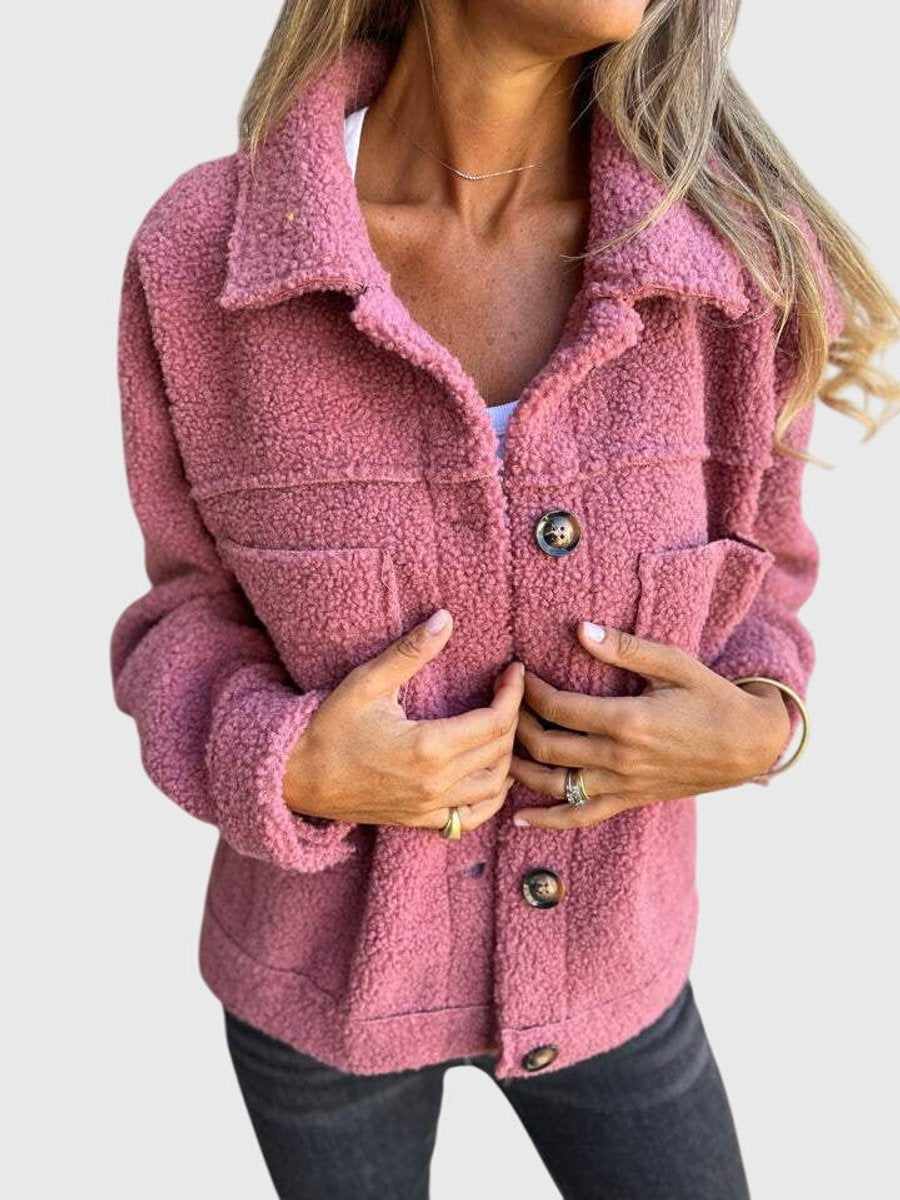Women's Fleece Teddy Shacket Button-Front Spread Collar Oversized Jacket
