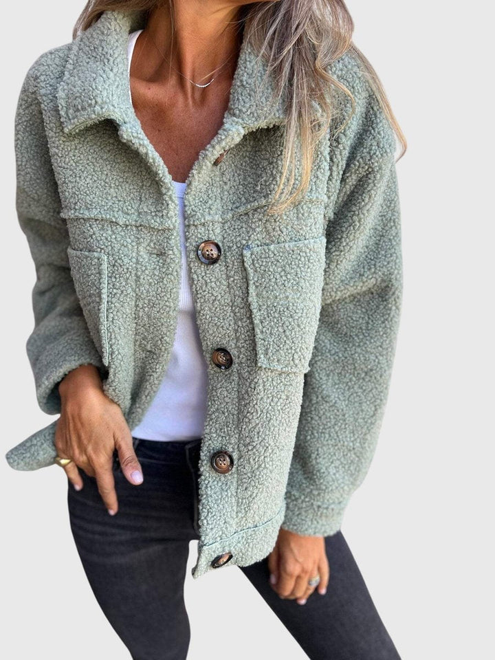 Women's Fleece Teddy Shacket Button-Front Spread Collar Oversized Jacket