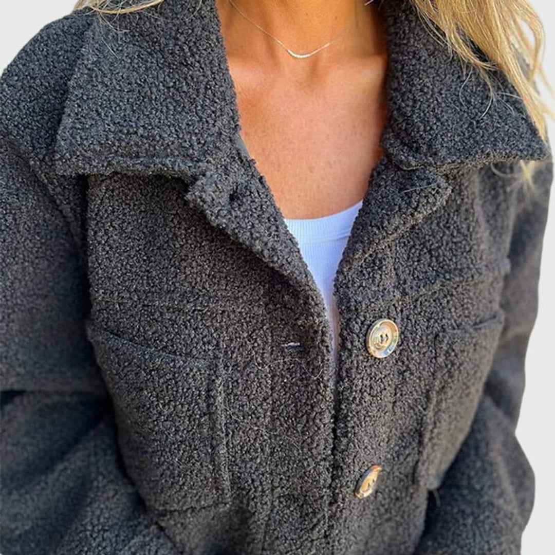 Women's Fleece Teddy Shacket Button-Front Spread Collar Oversized Jacket