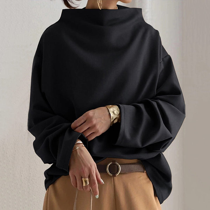 Women's Oversized Mock Neck Knit Sweater Relaxed Batwing Pullover Top
