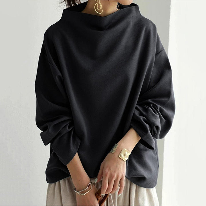 Women's Oversized Mock Neck Knit Sweater Relaxed Batwing Pullover Top