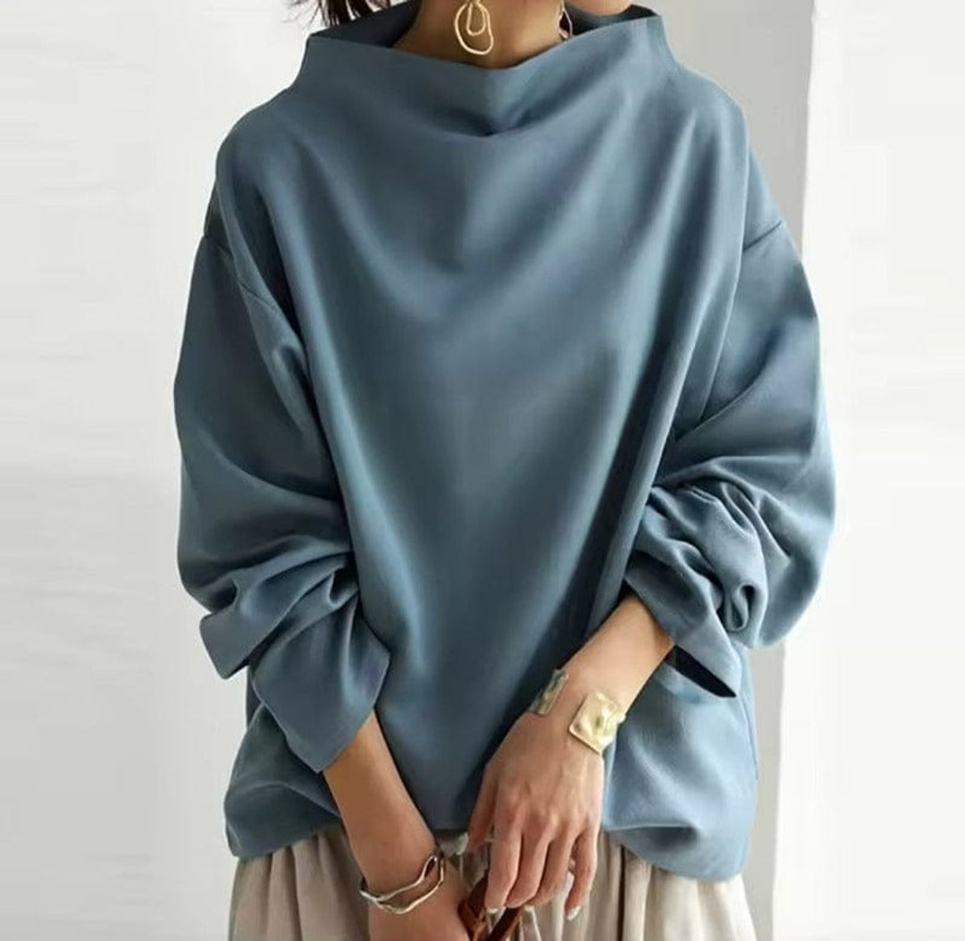 Women's Oversized Mock Neck Knit Sweater Relaxed Batwing Pullover Top