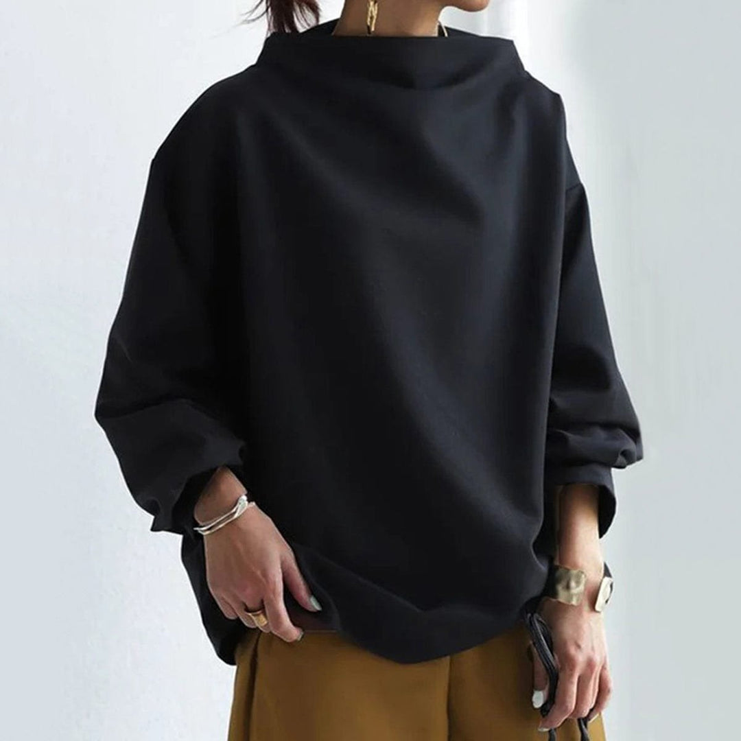 Women's Oversized Mock Neck Knit Sweater Relaxed Batwing Pullover Top