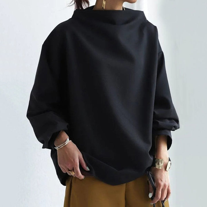 Women's Oversized Mock Neck Knit Sweater Relaxed Batwing Pullover Top