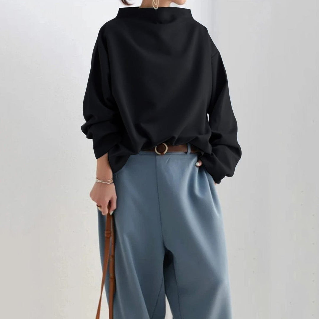 Women's Oversized Mock Neck Knit Sweater Relaxed Batwing Pullover Top