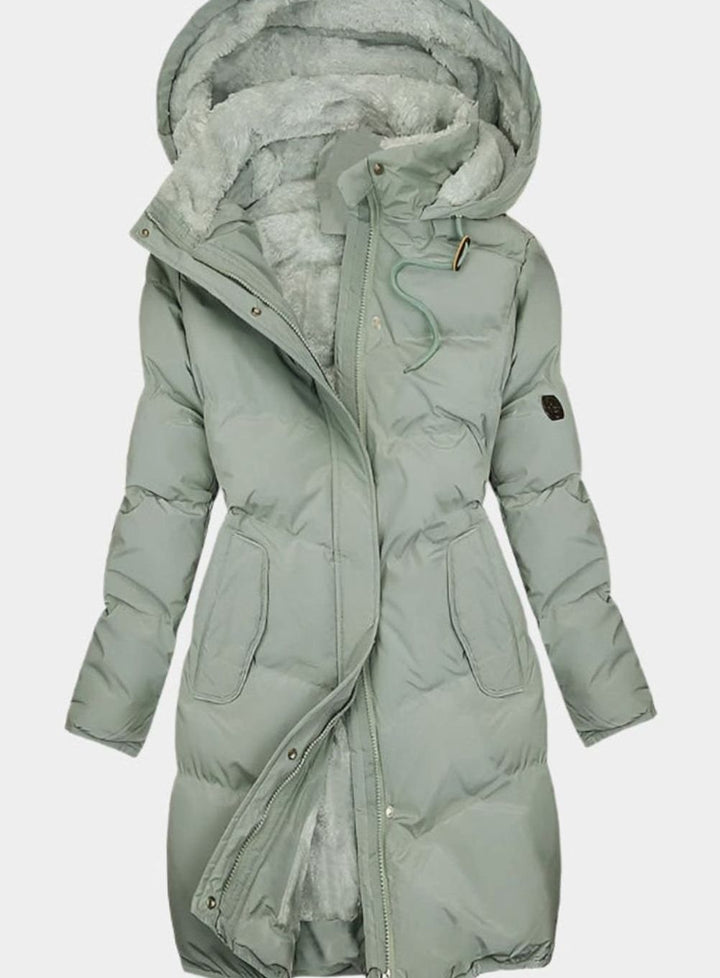 Women's Quilted Fleece-Lined Hooded Parka Coat Long Winter Jacket