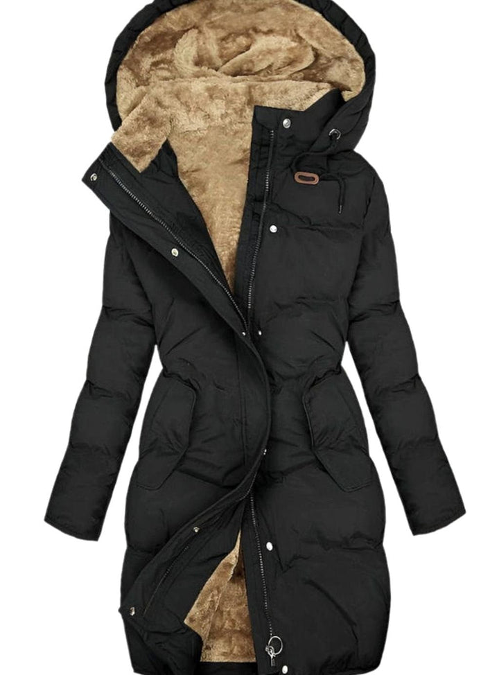 Women's Quilted Fleece-Lined Hooded Parka Coat Long Winter Jacket