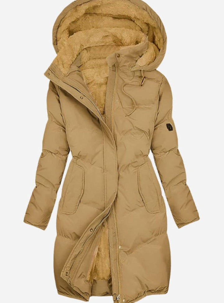 Women's Quilted Fleece-Lined Hooded Parka Coat Long Winter Jacket